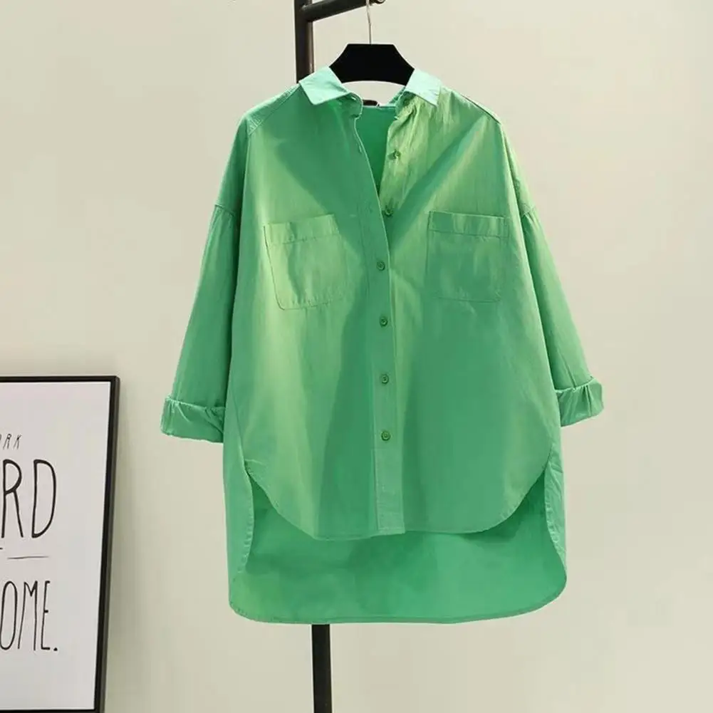 Casual High-low Hem Shirt Stylish Women's Lapel Blouse Trendy Solid Color Shirt with High-low Hem Loose Fit Single for Spring
Casual High-low Hem Shirt Stylish Women's Lapel Blouse Trendy Solid Color Shirt with High-low Hem Loose Fit Single for Spring