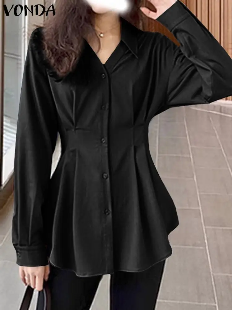 

Women Shirts VONDA Elegant Office OL Style Long Sleeve Tunic Tops 2023 Autumn Pleated Blouse Casual Button Party Blusas Feminina