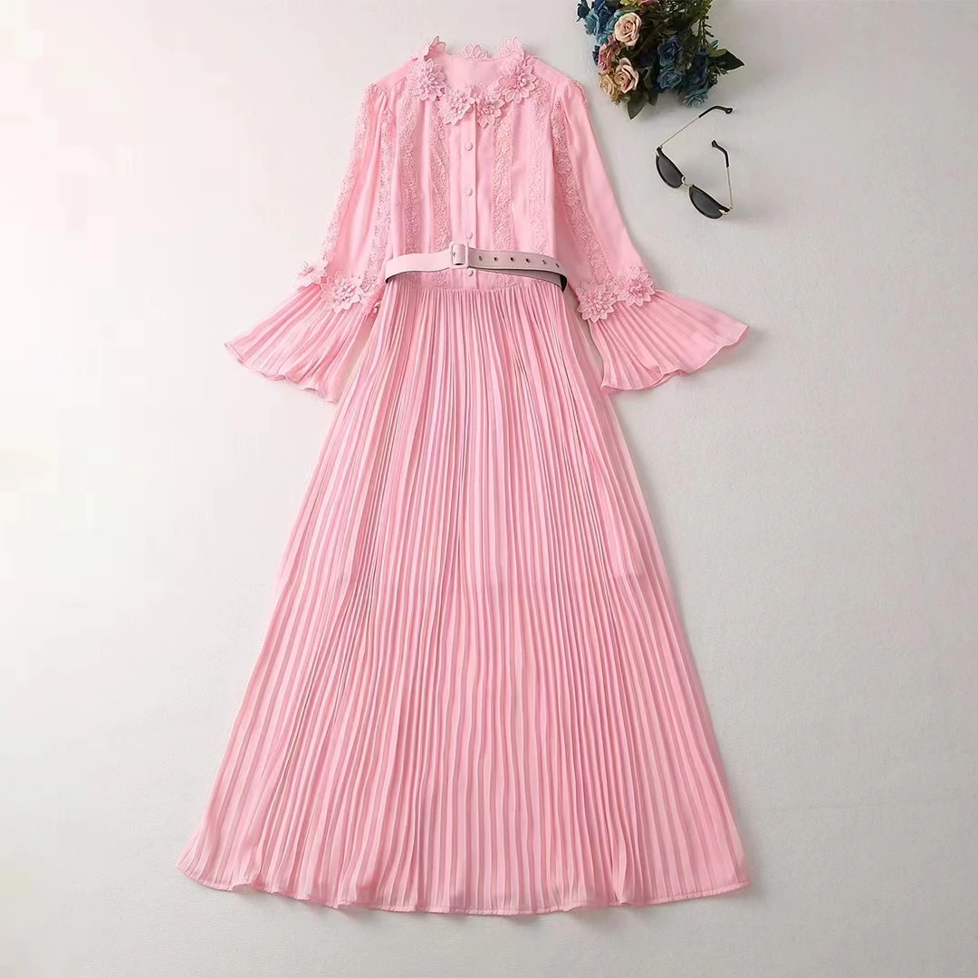 European and American women's clothes 2023 spring new Long Sleeve flared sleeve hollowed out belt pink fashion Pleated Dress XXL
European and American women's clothes 2023 spring new Long Sleeve flared sleeve hollowed out belt pink fashion Pleated Dress XXL