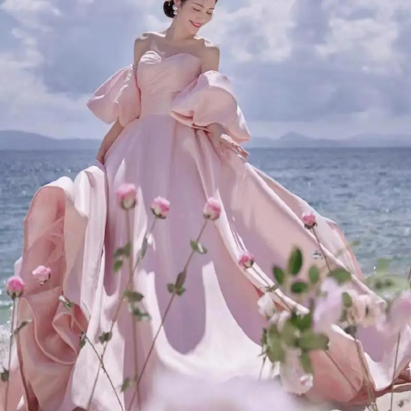 Sweet Pink Vestidos De Novia New Satin Simple Women Wedding Dress Sexy Strapless Long Robe De Mariee With Train Custom Made
Sweet Pink Vestidos De Novia New Satin Simple Women Wedding Dress Sexy Strapless Long Robe De Mariee With Train Custom Made