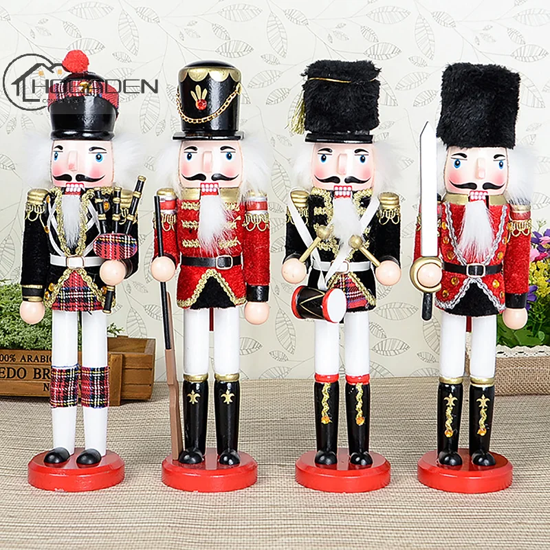 

30cm Wrap Fabric Style Wooden Nutcracker Soldier Desktop Crafts Ornaments Nutcracker Playing Band Dolls Christmas Party Decor