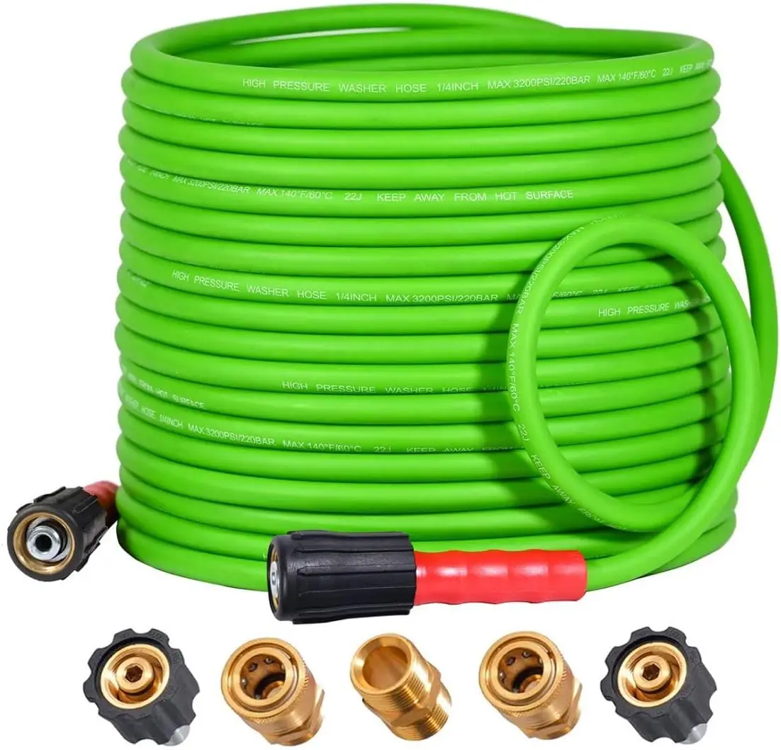 

Super Flexible Pressure Washer Hose 50FT Kink Resistant Extension With Leak-Free M22 Female & 3/8" Quick Connect Adapters,