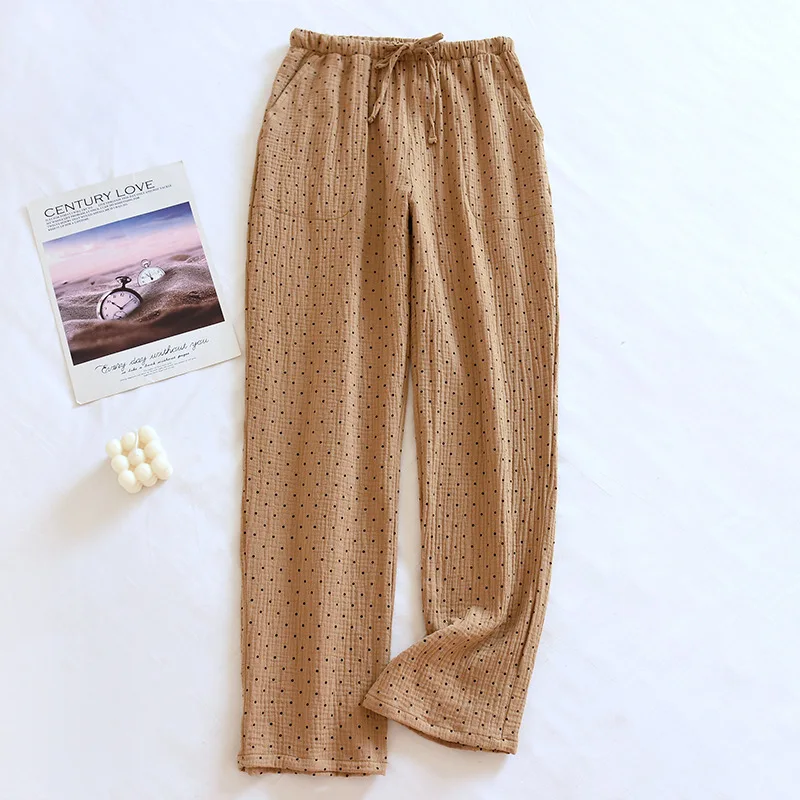 

2024 Japanese New Spring/Summer Pajama Pants Women's Pure Cotton Crepe Dotted Pants Loose Size Cute Ladies Home Pants Thin Style