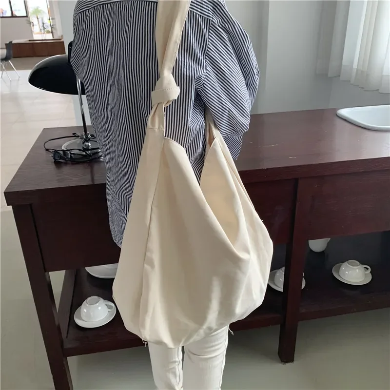 

Shoulder Bag New Classic All-match Korean Style Bucket Canvas Bag Knotted Design Sense Preppy Style Shopping Square Satchel Bags
