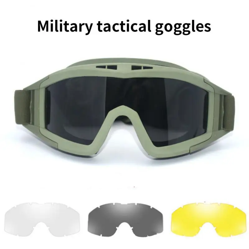 

Airsoft Tactical Goggles 3 Lens Black Tan Green Windproof Dustproof Motocross Motorcycle Glasses CS Paintball Safety Protection