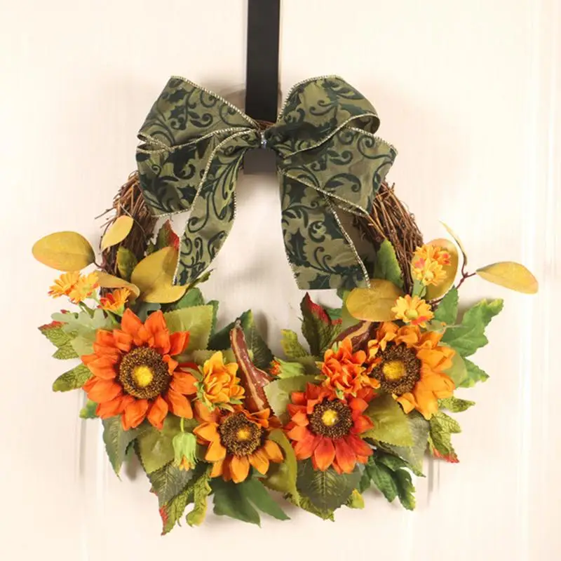 

Искусственный цветочный венок на Хэллоуин с бантом для входной двери, искусственный летний венок для свадебной вечеринки, праздника, внутреннего и наружного декора