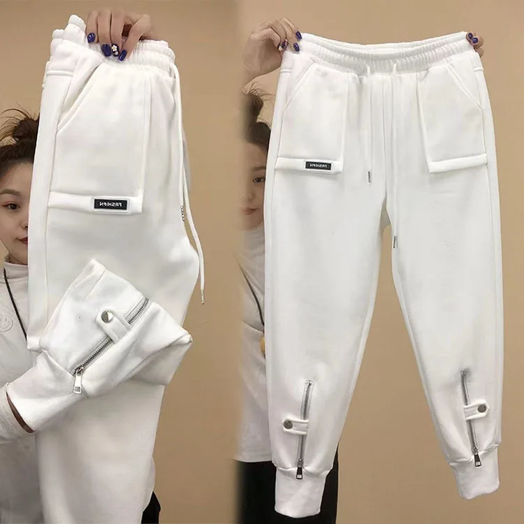 Autumn Winter Women Pants Add Velvet Pants Elastic Waist Zipper Guard Harem Pants Casual Sports Trousers Female Harem Pants Autumn Winter Women Pants Add Velvet Pants Elastic Waist Zipper Guard Harem Pants Casual Sports Trousers Female Harem Pants