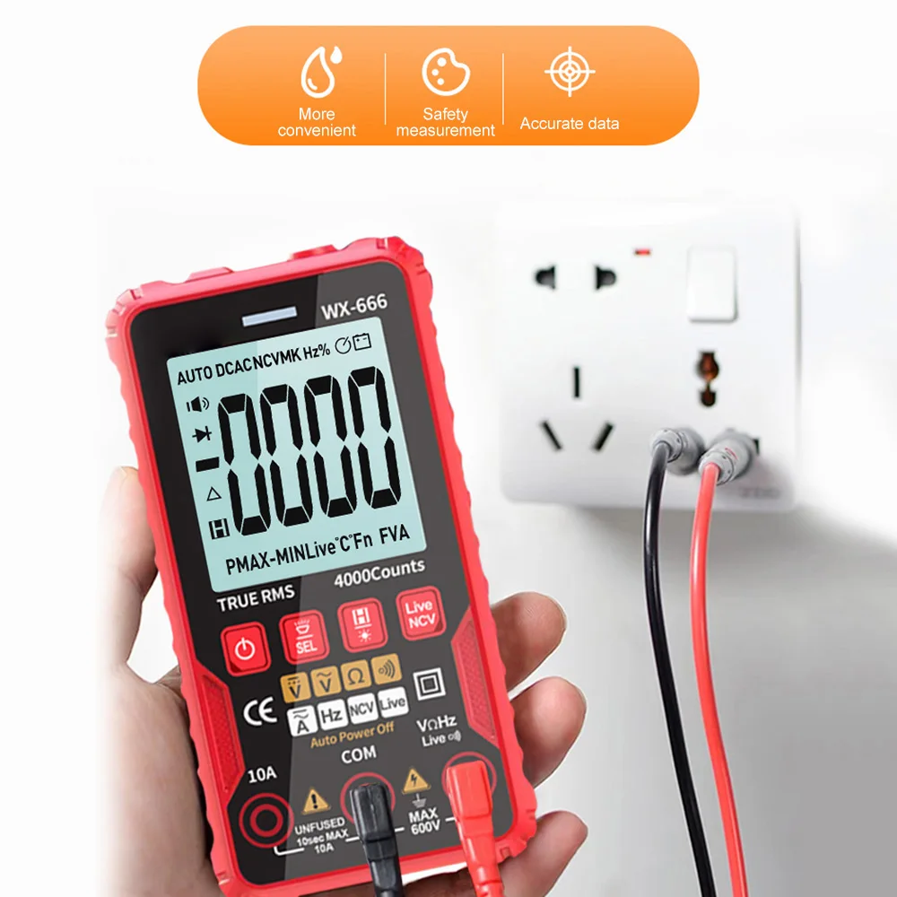 Wx666 LCD Digital Mini Smart Multimeter Tester Auto Multimetro True Rms Tranistor Meter With Ncv Data Hold 4000 Counts Flashligh
Wx666 LCD Digital Mini Smart Multimeter Tester Auto Multimetro True Rms Tranistor Meter With Ncv Data Hold 4000 Counts Flashligh