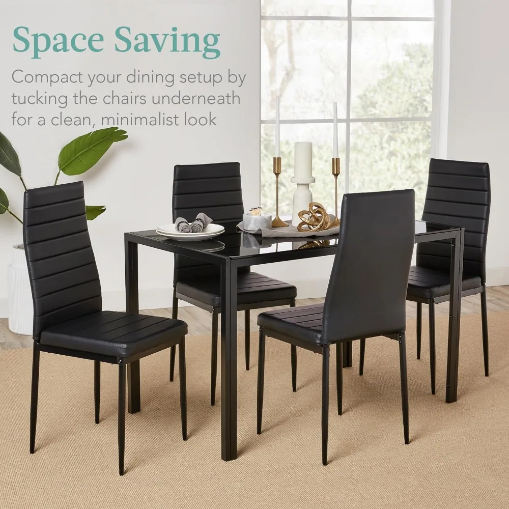 

5-Piece Glass Dining Set, Modern Kitchen Table Furniture for Dining Room, Dinette, Compact Space-Saving w/Glass Tabletop