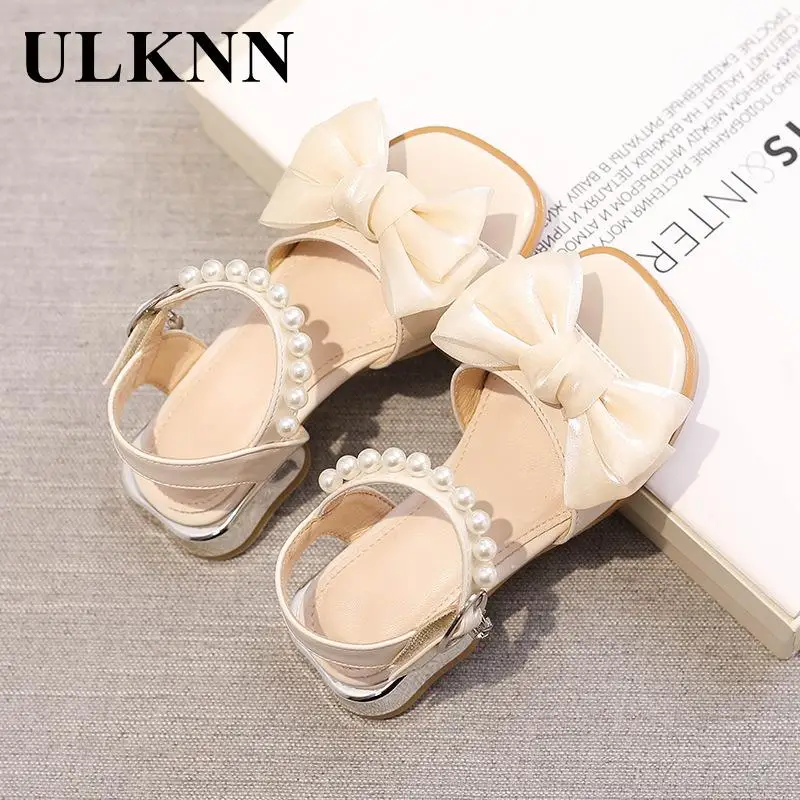 

Girls Bow Sandals Summer 2023 New Cuhk Girl Soft Shoe Kid's Anti-slip High Princess With Bowknot Children Beige Party Sandal