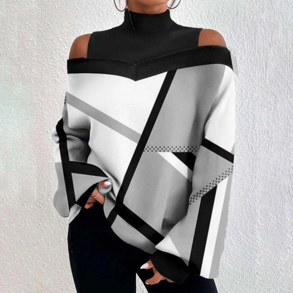 Spring Autumn Women's Printed Off Shoulder T-shirt Tops High Collar Long Sleeve Loose Pullovers Ladies T-shirts
Spring Autumn Women's Printed Off Shoulder T-shirt Tops High Collar Long Sleeve Loose Pullovers Ladies T-shirts
