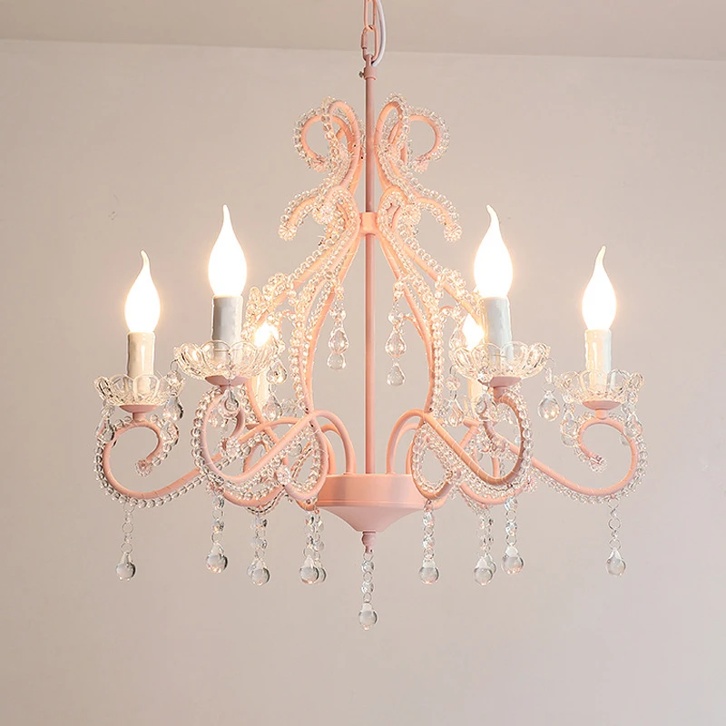 

Pink Crystal Chandelier In Daughter'S Room Princess Cute Chandeliers Bedroom Hanging Lighting Girls Room Lamp Holder