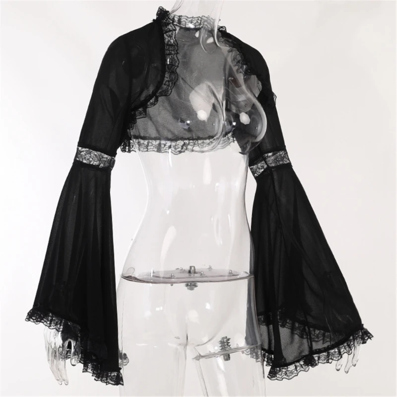 

L5YA Trendy Goth Shrug Black Gothic Victorian Half Shirt Crop Top for Women and Girls
