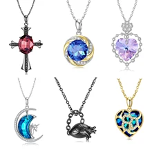 JIUHAO 100% 925 Sterling Silver Lucky Blue Moon Unicorn Love Purple Heart Pendant Necklaces Women Sterling Silver Jewelry Gift