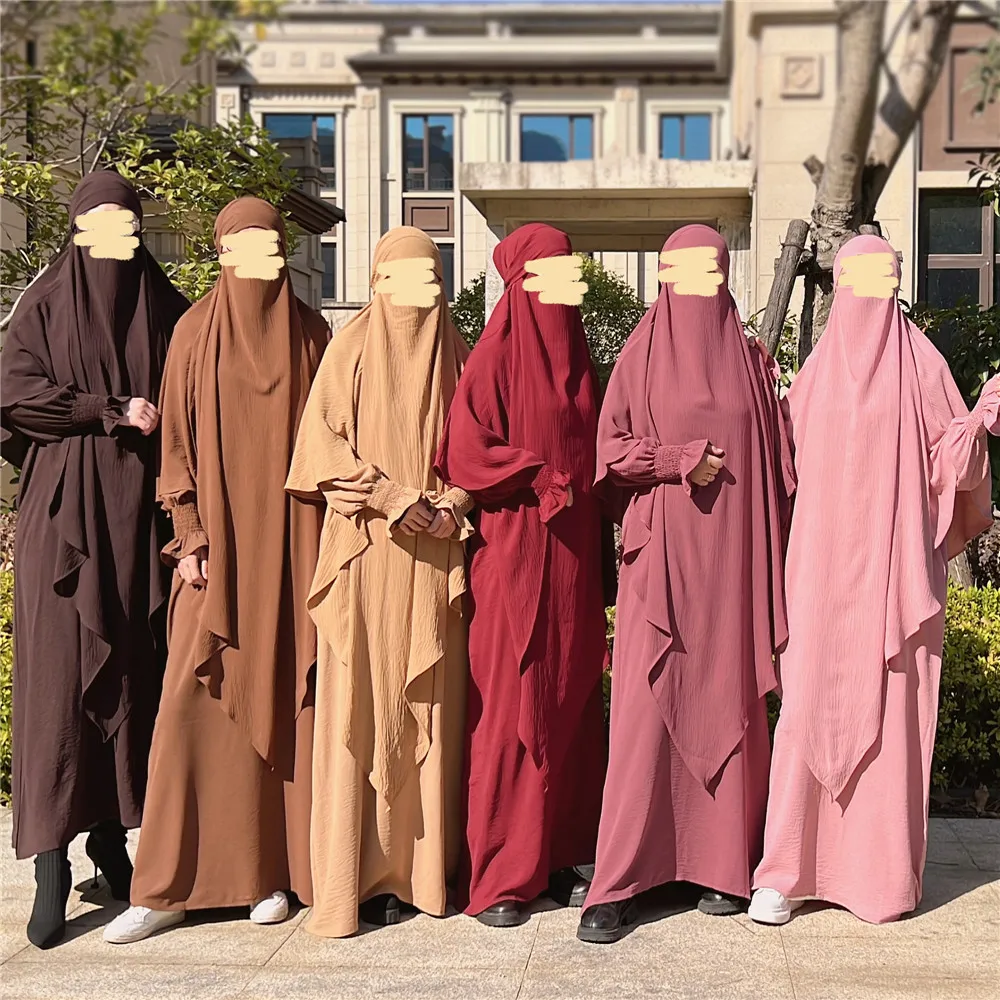 

Eid Ramadan Muslim Women Prayer Garment Overhead 2 Piece Set Khimar Abayas Islamic Clothing Hijab Dress Niqab Abaya Burqa Kaftan