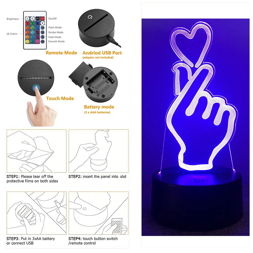 3D Lamp illusion LED Night Light Gift for Creative Girlfriend 16 Colors Changing Bedroom Desk Lamps romantic Night Love Gifts 3D Lamp illusion LED Night Light Gift for Creative Girlfriend 16 Colors Changing Bedroom Desk Lamps romantic Night Love Gifts