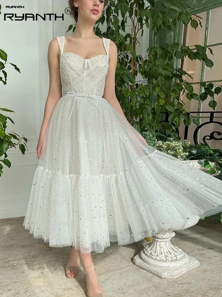 2023 Sparkling Star Tulle Midi Prom Dress Sweet Neck Sequins A-line Formal Party Tea Long Layered Evening Dress
2023 Sparkling Star Tulle Midi Prom Dress Sweet Neck Sequins A-line Formal Party Tea Long Layered Evening Dress