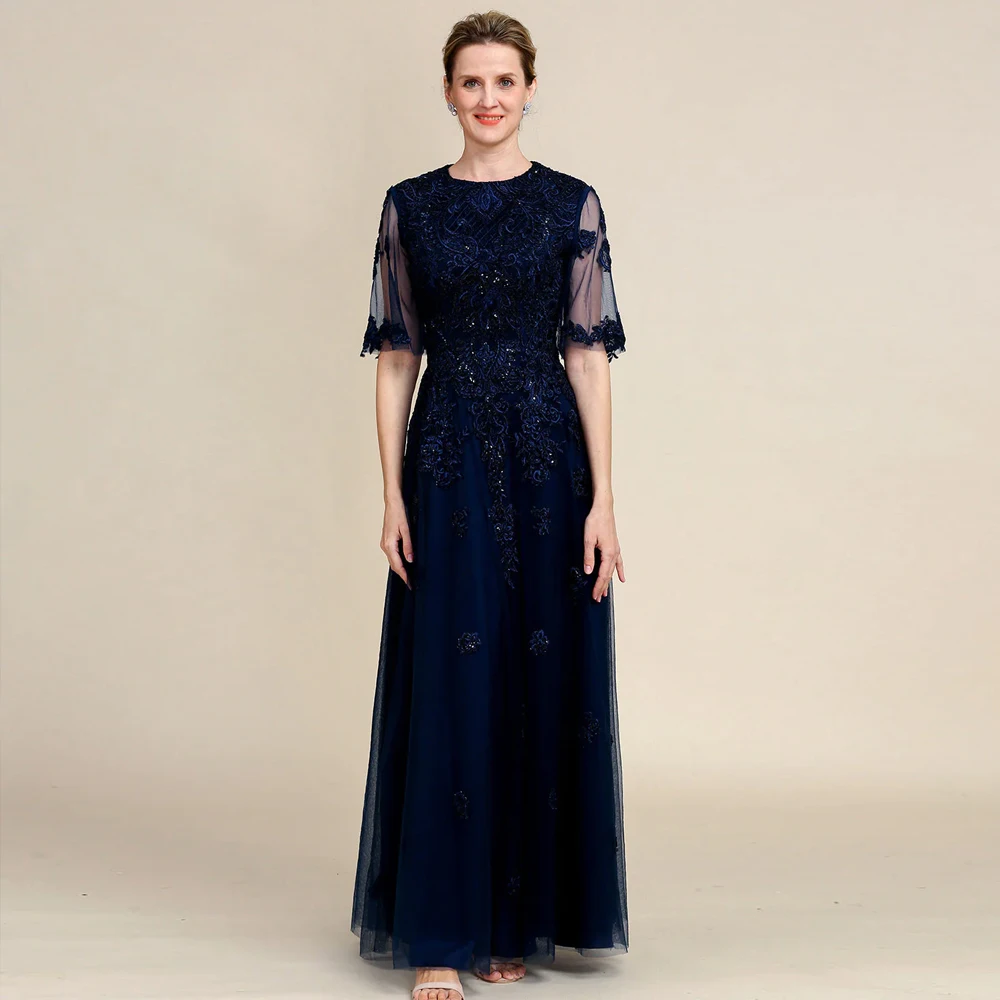 Elegant Navy Blue Mother of the Bride Dresses O Neck Half Sleeves Wedding Party Gowns Beads Appliques Vestido De Fiesta De Boda
Elegant Navy Blue Mother of the Bride Dresses O Neck Half Sleeves Wedding Party Gowns Beads Appliques Vestido De Fiesta De Boda