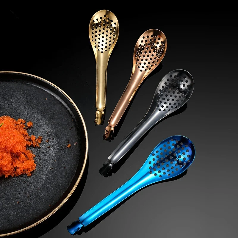 

304 Stainless Steel Kitchen Spoon with Holes Acrylic Molecular Cuisine Caviar Builder Roe Sauce Strainer Cooking Gadgets