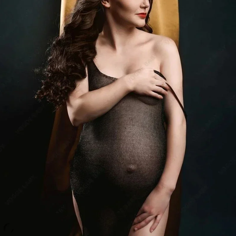 

Maternity Photography Dress Bohemian Sexy Mesh Pregnancy V Neck Sides Slit Suspender Dress Knit Photoshoot Dresses For Pregnant