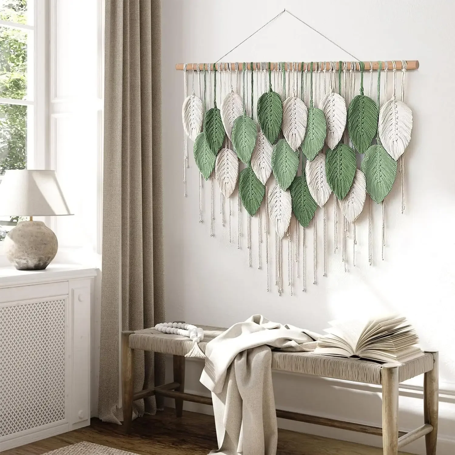 Boho Leaf Woven Tapestry Headboard - Handmade Colorful Wall Art with Wooden Accent 9 S785cd170d0b44b009df9d11e1e56c5c3j