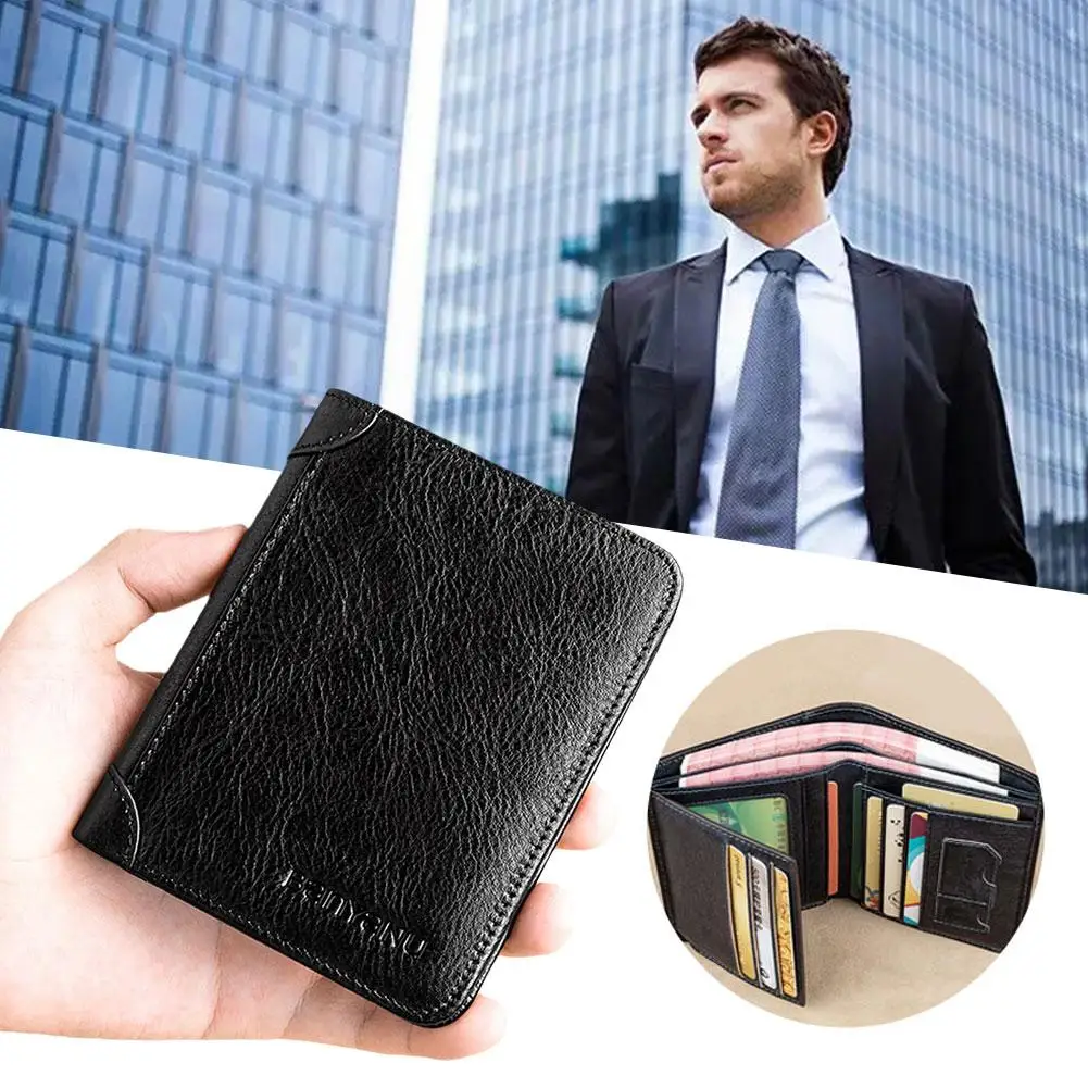 

Men Wallet Genuine Leather Rfid Blocking Trifold Wallet Holder Credit Purse Function Male Id Vintage Multi Thin Short Card L0b3
