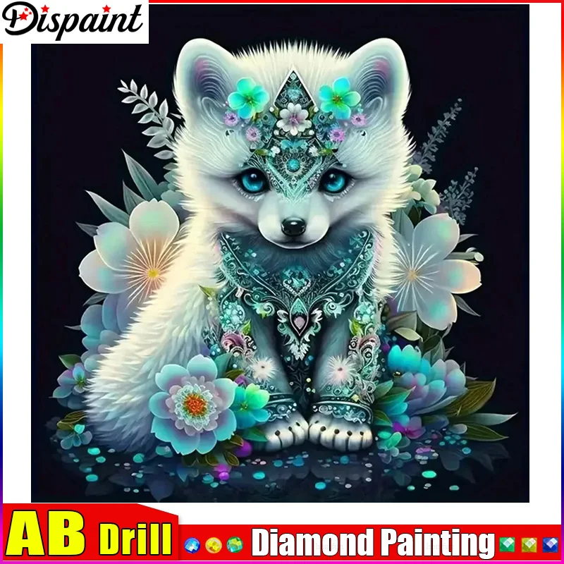 

Dispaint AB Diamond Painting Full Square/Round Drill 5D DIY "Wolf Animal Flower"Daimond Embroidery Rhinestone Cross Stitch Decor