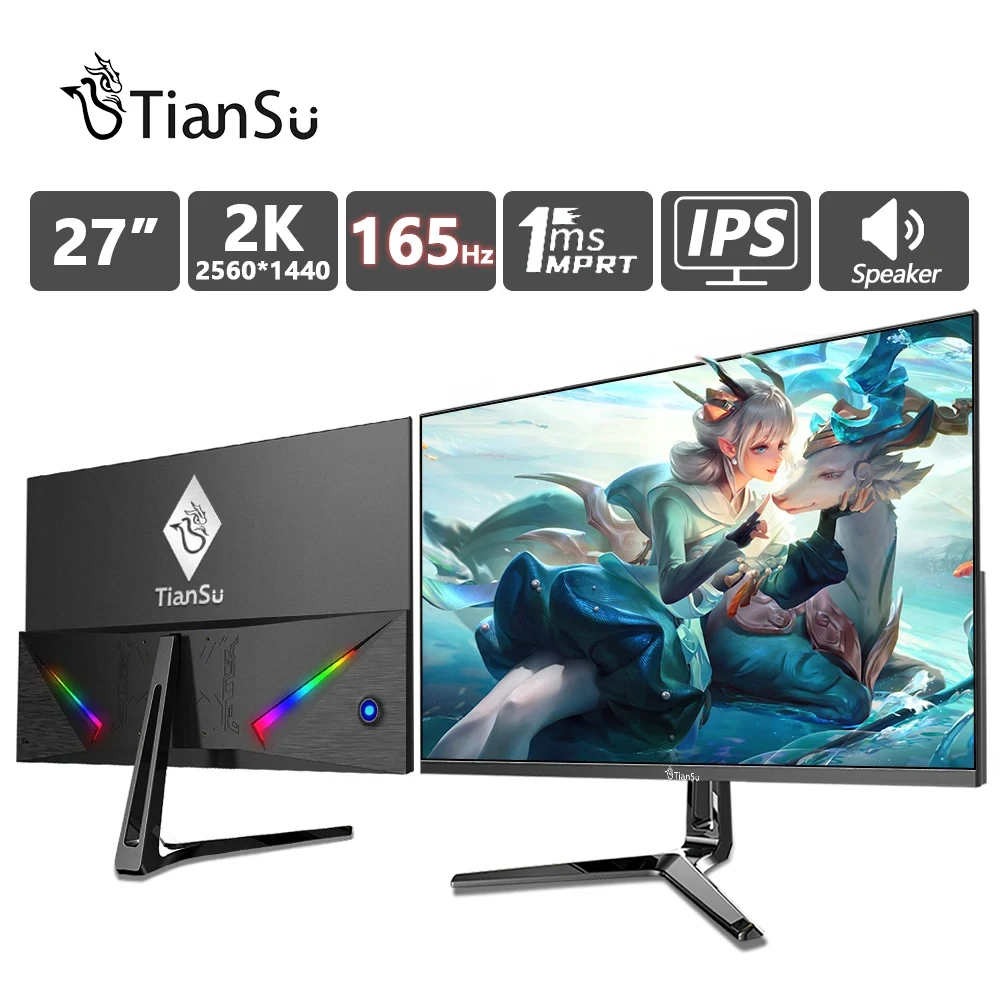 

TIANSU 27 Inch Monitor 165Hz 2K HDMI 240Hz Gaming Computer Monitor 144Hz DP 16:9 Desktop IPS Screen Audio Full HD Gamer Display