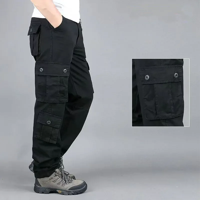

Брюки-карго мужские хлопковые в стиле милитари, повседневные мешковатые рабочие штаны со множеством карманов, уличная одежда, прямые Слаксы, длинные брюки 44