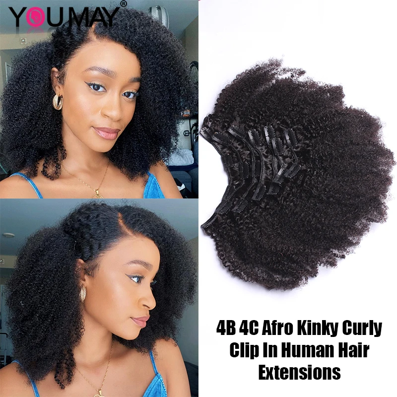 

Afro Kinky Curly Clip In Human Hair Extensions Mongolian 4B 4C Hair Natural Black Clip Ins Bundles For Black Women YouMay Virgin