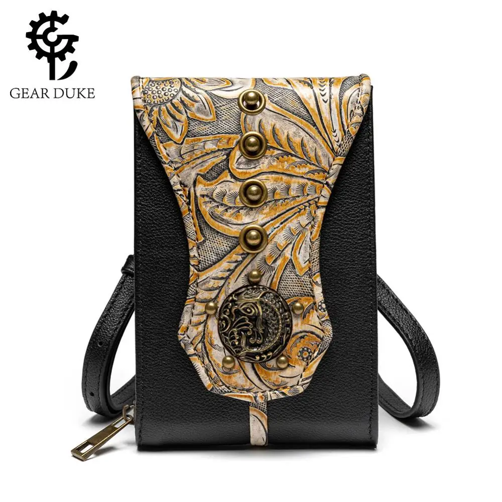 GEAR DUKE Genuine Leather Phone Bag Rivet Decoratived Medieval Steampunk Messenger Bag Vintage Retro Flowers Embossed Waist Bag
GEAR DUKE Genuine Leather Phone Bag Rivet Decoratived Medieval Steampunk Messenger Bag Vintage Retro Flowers Embossed Waist Bag