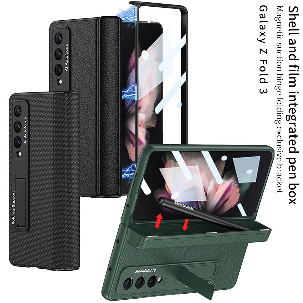 For Samsung Galaxy Z Fold 3 5G Case Luxury Shell Film Integrated Plain Leather Bracket Magnetic Folding Hinge Pen Slot Hard Case
For Samsung Galaxy Z Fold 3 5G Case Luxury Shell Film Integrated Plain Leather Bracket Magnetic Folding Hinge Pen Slot Hard Case