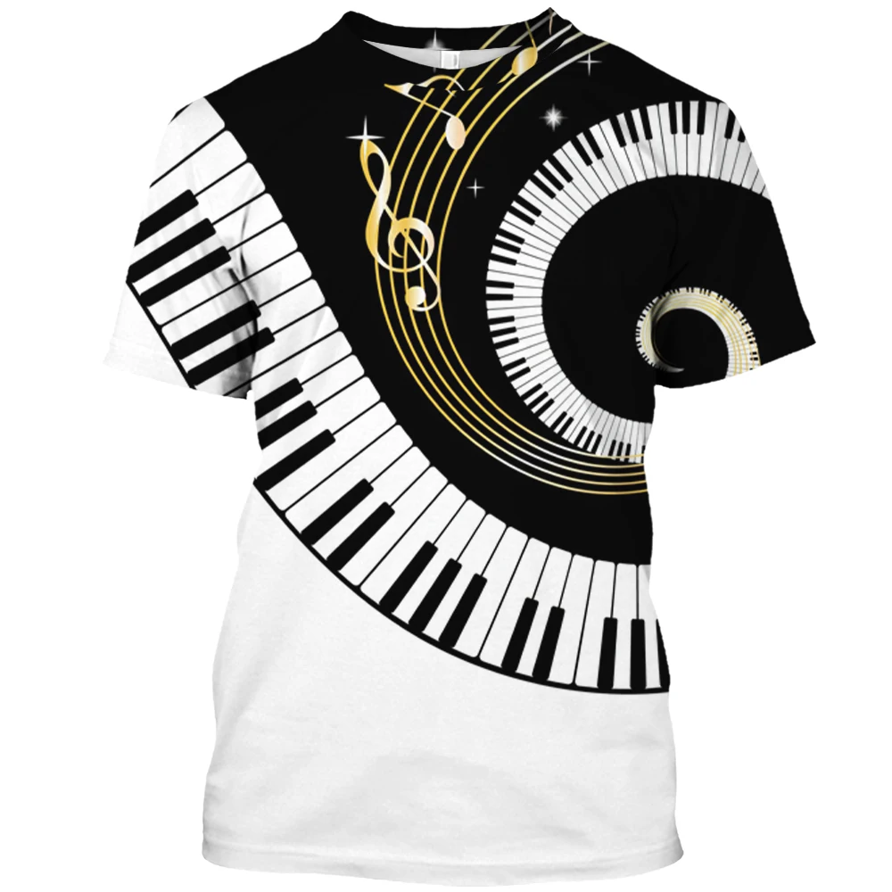 

Men's T-shirt Piano Keys Musical Notes 3D Print T Shirt Summer Fashion Casual Men Short Sleeve Unisex Women Streetwear Tee Tops