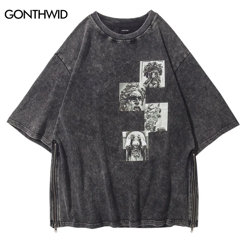 Vintage T-Shirt Streetwear Men Statues Print Distressed Zipper Tshirt Hip Hop Harajuku Casual Cotton Punk Gothic Tees Shirts Top
Vintage T-Shirt Streetwear Men Statues Print Distressed Zipper Tshirt Hip Hop Harajuku Casual Cotton Punk Gothic Tees Shirts Top