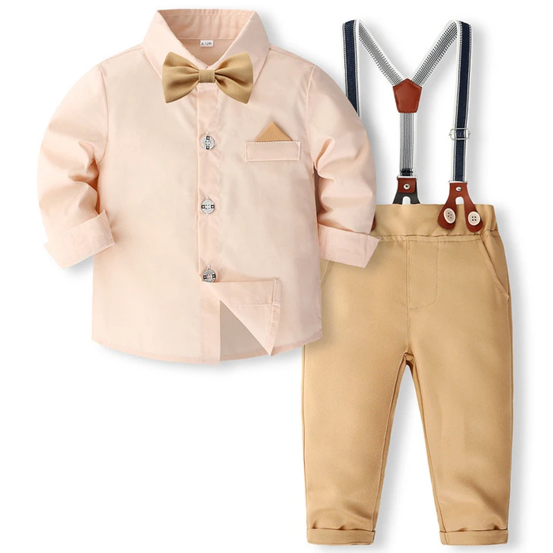 

4Piece Fall Boys Sets Clothing Korean Fashion Gentleman Long Sleeve Tops+Pants+Tie Baby Clothes Toddler Boutique Outfits BC1735