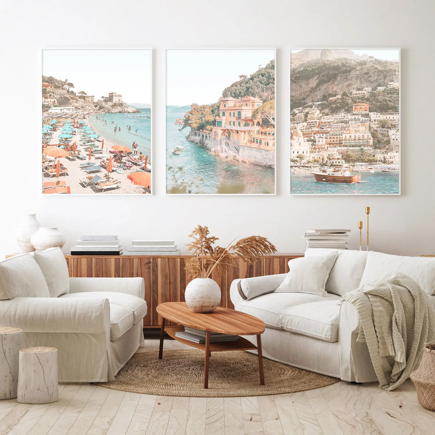 

Italian Riviera Beach Poster Boho Wall Art Prints Italy Coastal Landscape Canvas Painting For Bedroom Living Room Home Decor