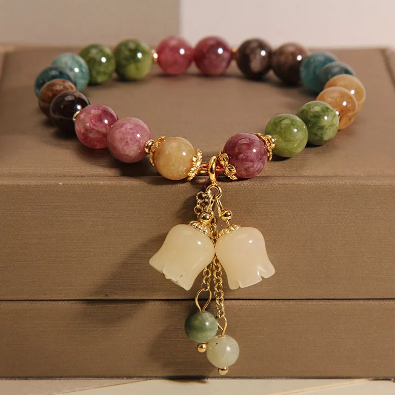 

Natural Stone Color Bracelet For Women, Lily Of The Valley Flower Pendant Bracelet, Gift For Girlfriend And Best Friend