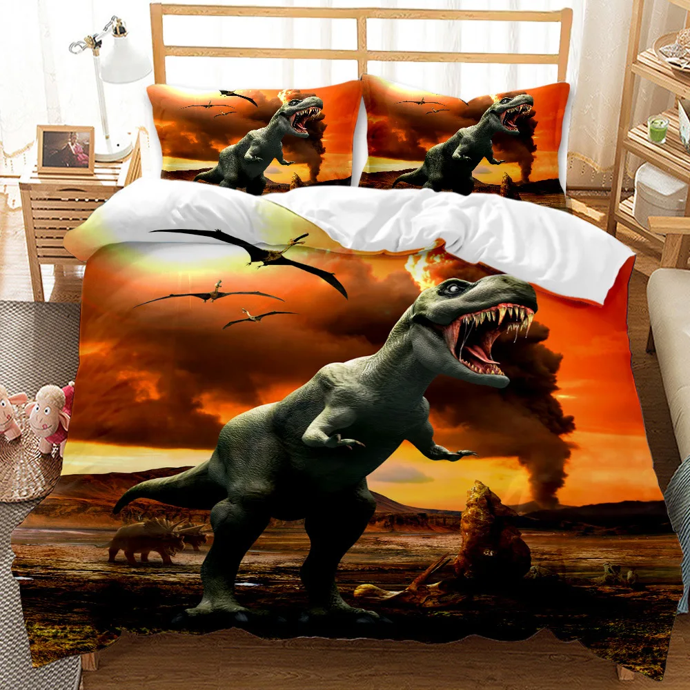 

Jurassic Dinosaur Bedding Set 3D T-Rex Duvet Cover Set Twin Queen Teens Kids Bed Cover Set Microfiber Polyester Bedclothes Set