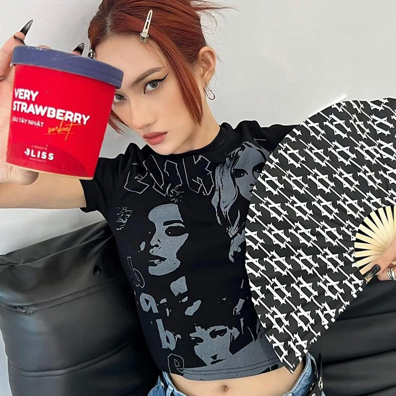 ALTDITS Mini Dress Women Summer Fashion Streetwear Black O Neck Short Sleeve Crop Top Print Tees Bodycon Casual Sexy Cropped Top
ALTDITS Mini Dress Women Summer Fashion Streetwear Black O Neck Short Sleeve Crop Top Print Tees Bodycon Casual Sexy Cropped Top