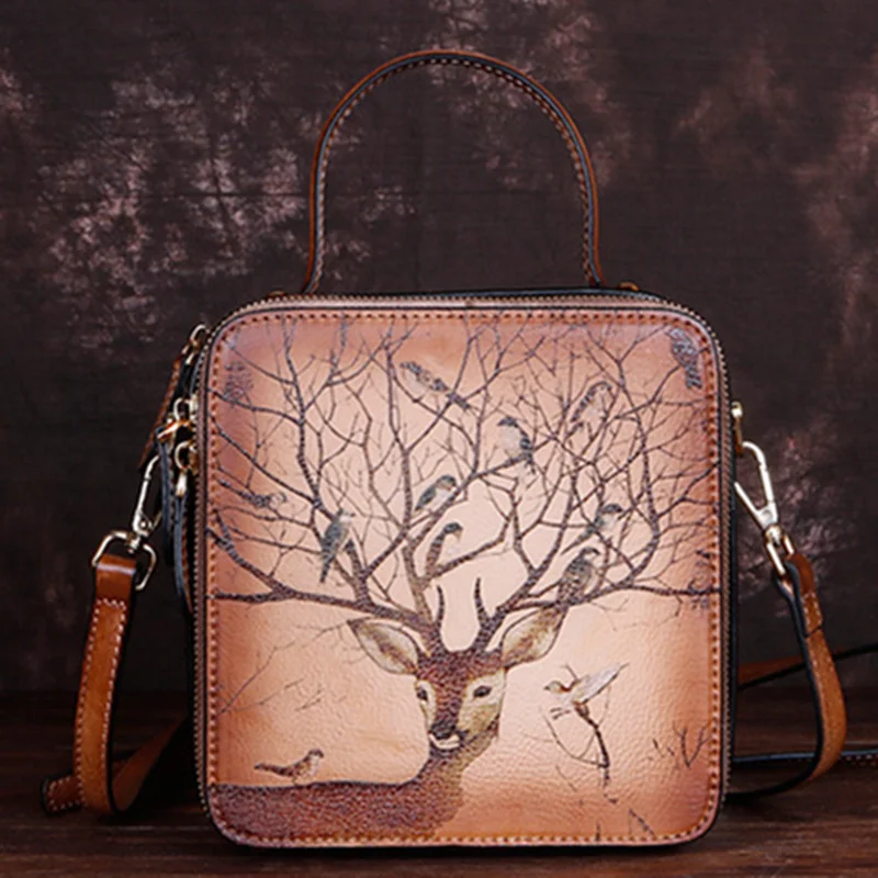 

Natural Skin Women Bag Flap Deer Pattern Crossbody Handbag Female High Quality Messenger Shoulder Genuine Leather Tote Bags