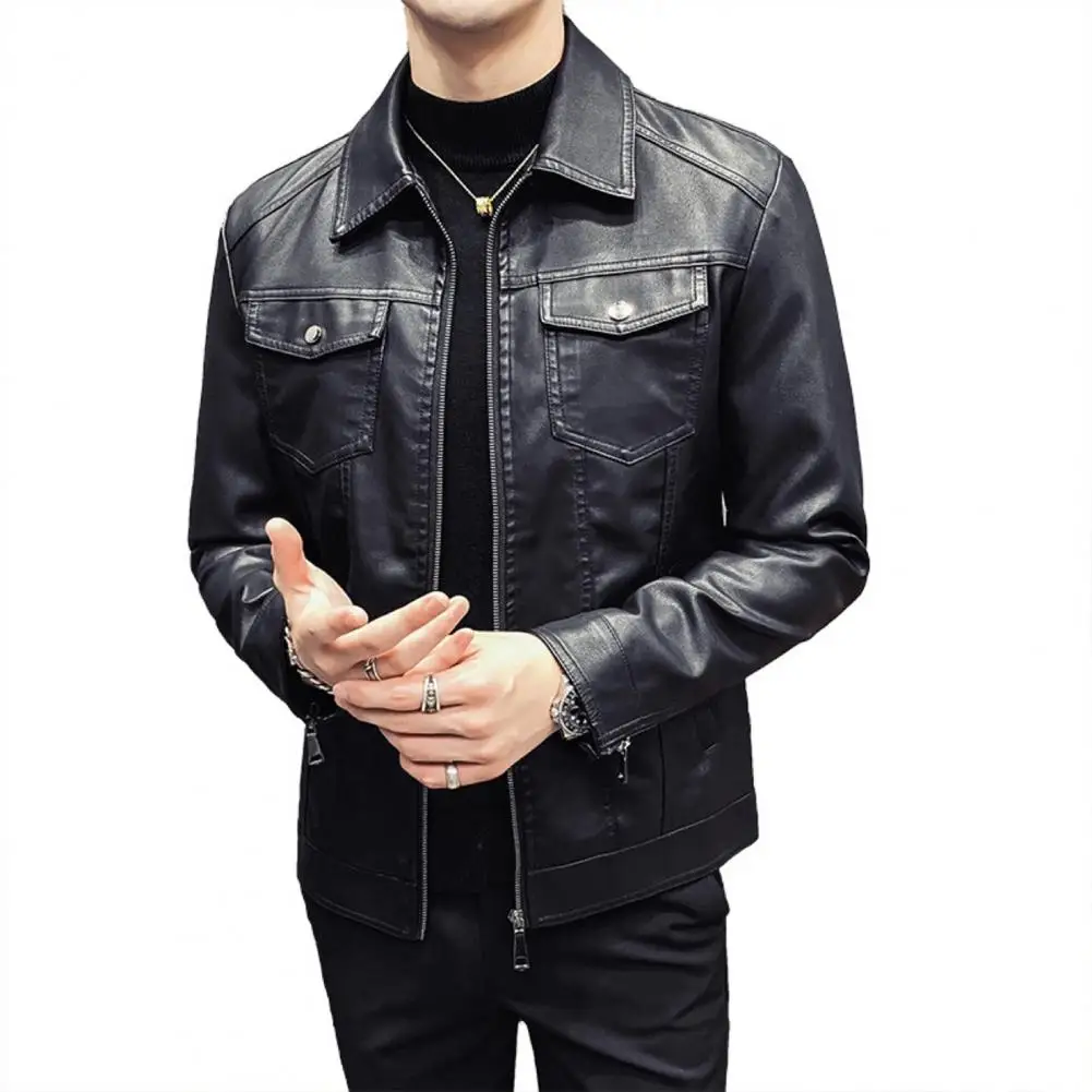 Men Jacket Black Zipper Lapel Motorcycle Jacket Fashionable Durable Faux Leather Overcoat Motorcycle Bikers Men Clothing
Men Jacket Black Zipper Lapel Motorcycle Jacket Fashionable Durable Faux Leather Overcoat Motorcycle Bikers Men Clothing