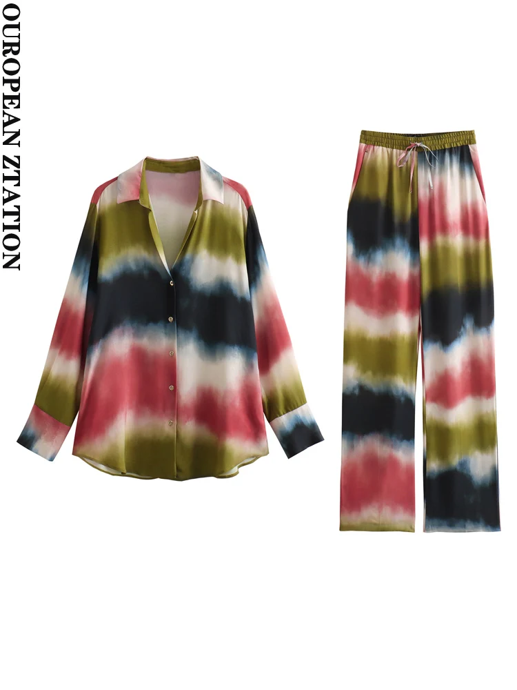 PAILETE Women 2023 fashion tie-dye print shirt or with drawstring high-waist straight-leg trousers two pieces sets mujer
PAILETE Women 2023 fashion tie-dye print shirt or with drawstring high-waist straight-leg trousers two pieces sets mujer