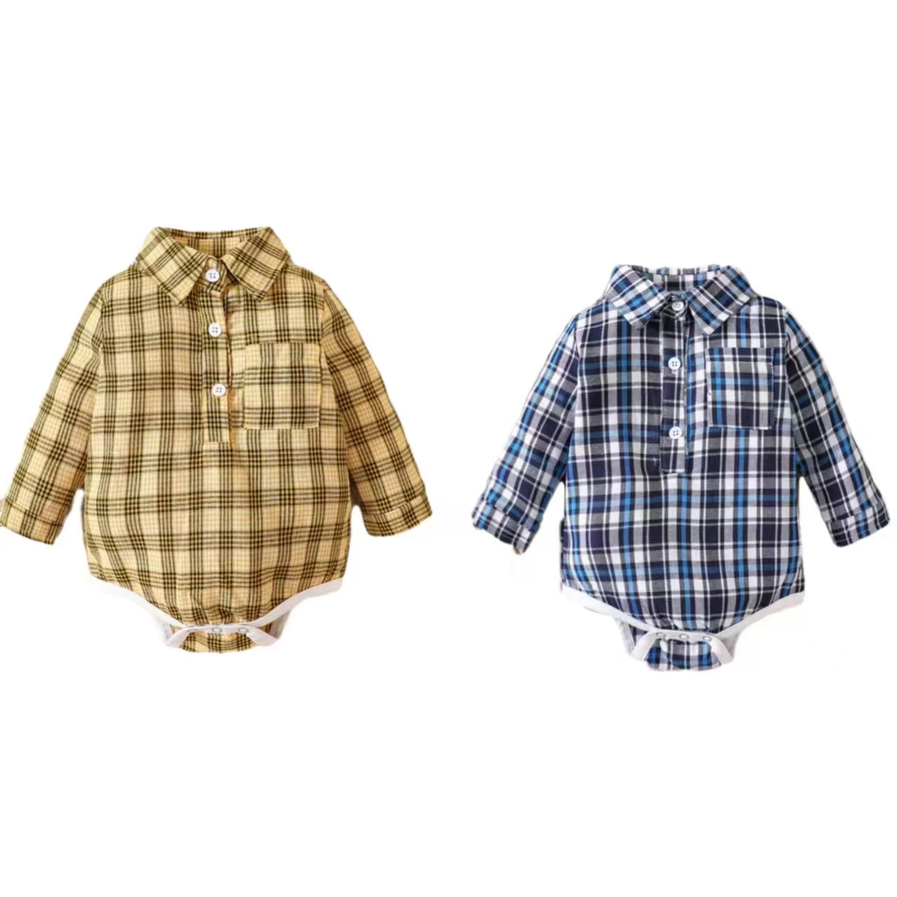 0-2 Year Old Baby Children's Clothing Shirt Collar Long Sleeved Color Checkered Romper
0-2 Year Old Baby Children's Clothing Shirt Collar Long Sleeved Color Checkered Romper