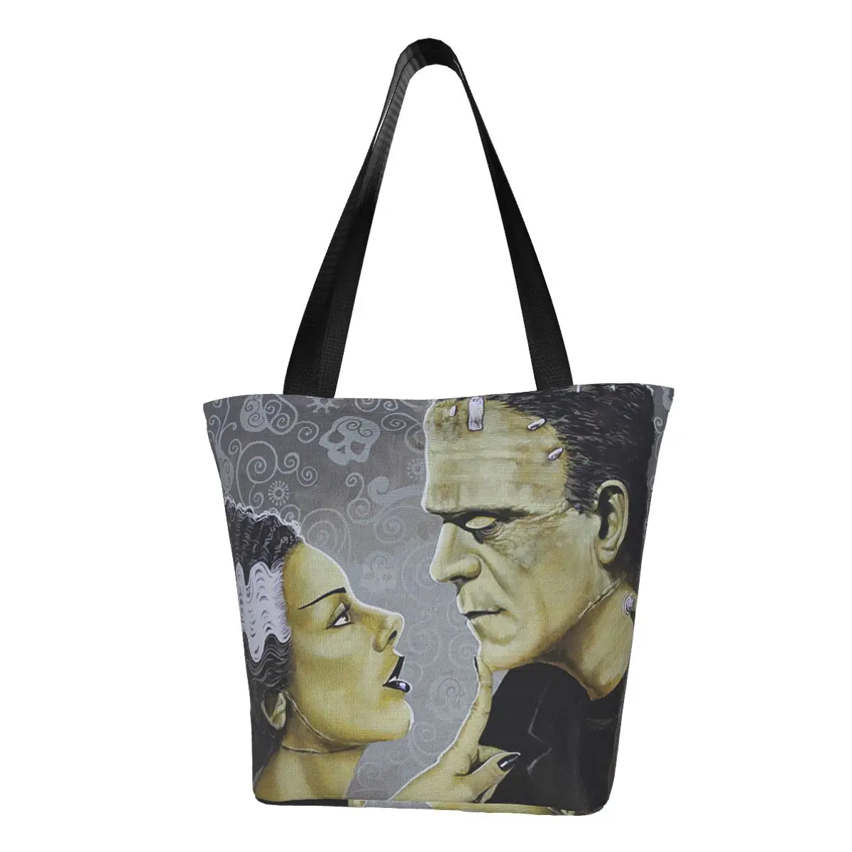 

Flirtationship Bride Of Frankenstein Tote Shopping Bag Washable Canvas Shoulder Shopper Halloween Horror Film Handbag