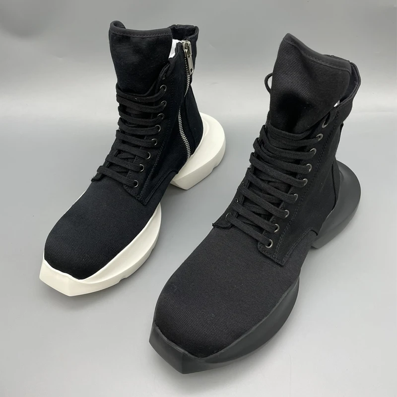 

2022s Men's Shoes High Street Canvas Horseshoe Thick Bottom High-top Lace-up Owens Male Sneakers Men's Casual Shoes
