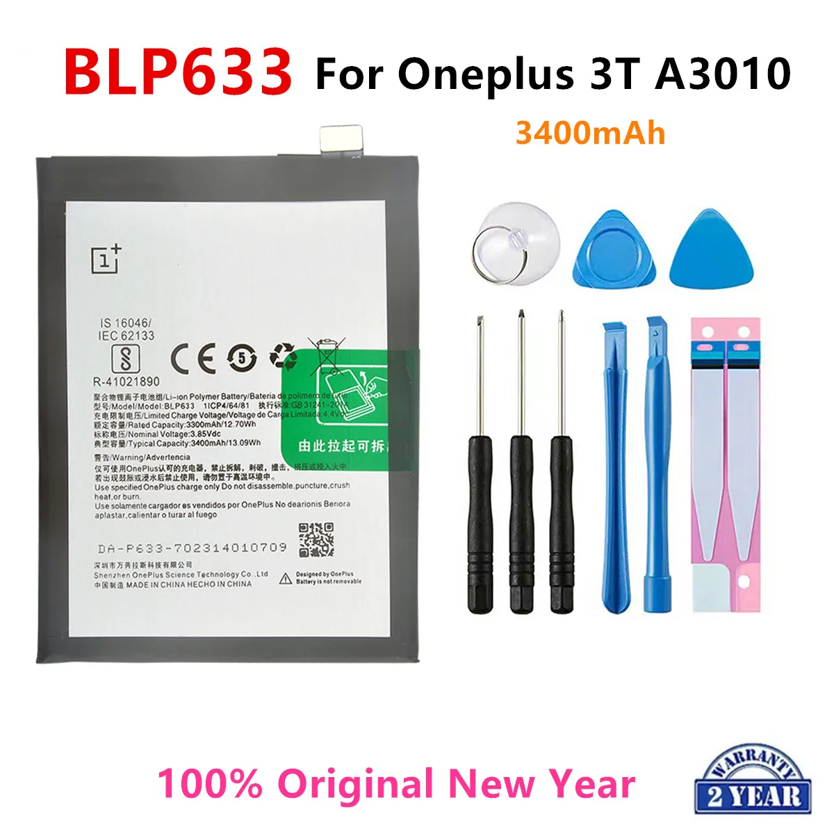 

100% Orginal BLP633 3400mAh Replacement Battery For Oneplus 3T A3010 Genuine Latest Production Phone Batteries+Tools