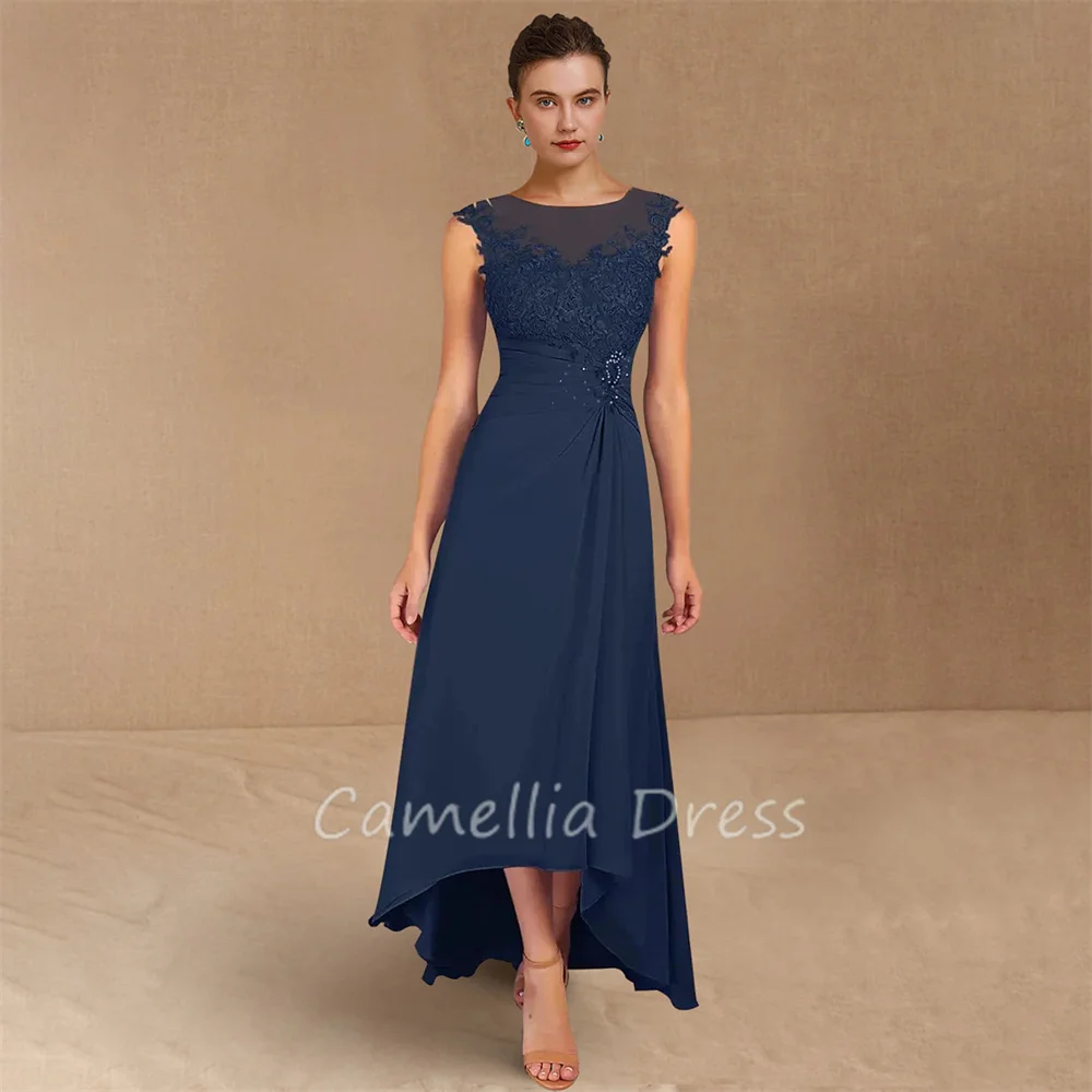 

Elegant Scoop Neck Mother Of The Bride Dress A-Line Chiffon Lace Sequin Ruching Formal Dresses Vestidos Mae Da Noiva Casamentos