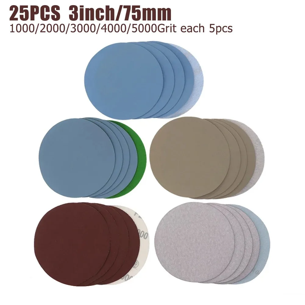 25Pcs Polished Sandpaper 3inch/75mm 1000/2000/3000/4000/5000Grit Water Dry Sanding Discs Sandpaper Car Polishing Machine Parts
25Pcs Polished Sandpaper 3inch/75mm 1000/2000/3000/4000/5000Grit Water Dry Sanding Discs Sandpaper Car Polishing Machine Parts
