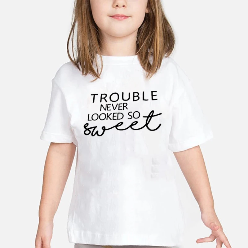 Trouble Never Looked So Sweet Letter Print Kids Tshirt Boys Girls T Shirt For Children Toddler Cotton Clothes Funny Kid Top Tees
Trouble Never Looked So Sweet Letter Print Kids Tshirt Boys Girls T Shirt For Children Toddler Cotton Clothes Funny Kid Top Tees