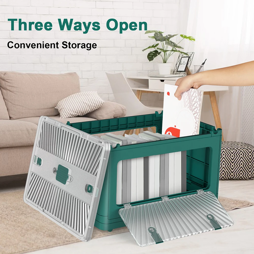 

Folding Organizer Boxes Toys Book Storage Box with Lid Organizers Closet Clothes Storage Locker Visible Moving Wheel Camping Box